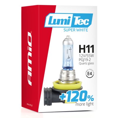 Halogenpære H11 12V 55W LumiTec Super Hvid +120%