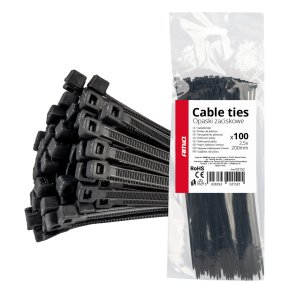 Kabelbindere sorte 2,5x200mm - 100 stk