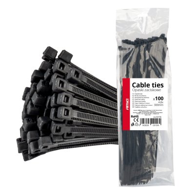Kabelbindere sorte 4,8x300mm - 100 stk