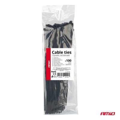 Kabelbindere sorte 4,8x300mm - 100 stk