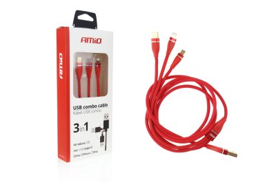 Multi-lader USB 3i1 kabel til Lightning, USB-C, micro USB 1.2m 3.1A AMiO UC-7