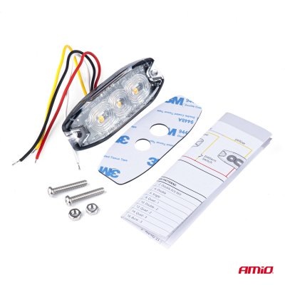 Slim Amber Grill-Monteret Blitzlys 3x3W LED R65 R10 12/24V IP67