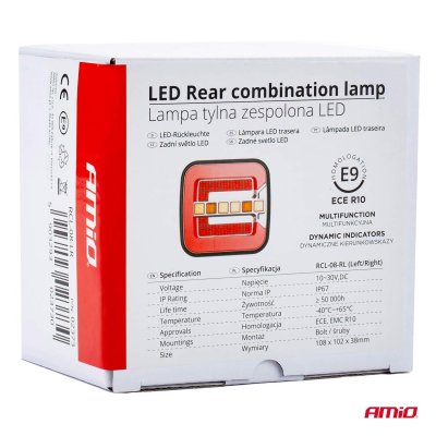 Bagkombinations-LED-lampe AMiO RCL-08-LR dynamisk venstre/højre