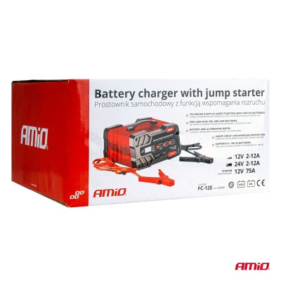 Batterioplader 12A 12/24V med startboost 12V 75 A