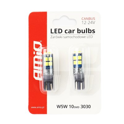LED CANBUS 10SMD 3030 T10 W5W Hvid 12V/24V