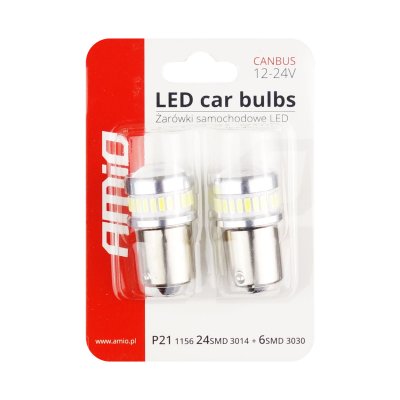 LED CANBUS 3014 24SMD + 3030 6SMD 1156 BA15S P21W R10W R5W Hvid 12V/24V
