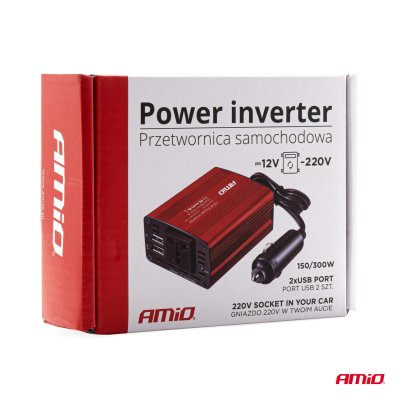 Strømomformer AMiO 12V/230V 150W/300W 2xUSB PI01