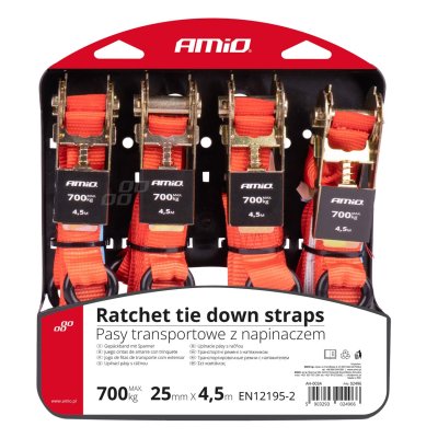 Ratchetbånd sæt 700kg 25mm 4,5m 4stk BELT-03