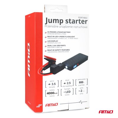 Bærbar jump starter med powerbank 12V 4Ah 800A SJ02