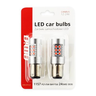 LED CANBUS 3030 24SMD 1157 BAY15D PR21/5W Rød 12V/24V