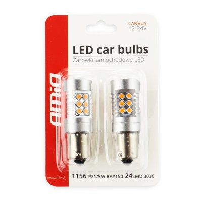 LED-pærer CANBUS 3030 24SMD 1156 BAU15S PY21W Amber 12V/24V