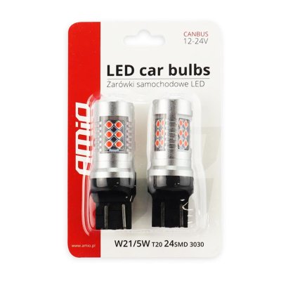 LED CANBUS 3030 24SMD T20 7443 WR21/5W Rød 12V/24V