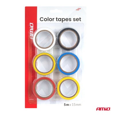 Farvetape sæt - 6 stk. 15 mm x 5 m