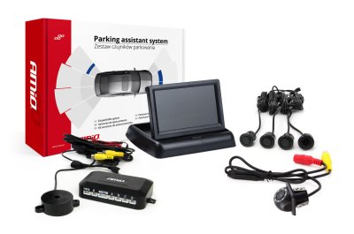 Parkering assistentsystem 4,3 TFT02 FLIP-UP CAM-305 LED GULD sort 18mm