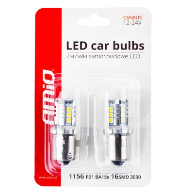 LED CANBUS 3030 16SMD 1156 BA15S P21W R10W R5W Hvid 12V/24V