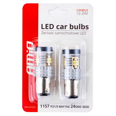 LED-pærer CANBUS 3020 24SMD 1157 BAY15D P21/5W Hvid 12V/24V