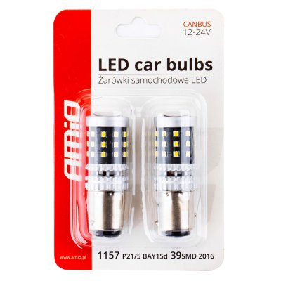 LED pærer CANBUS 2016 39SMD 1157 BAY15D P21/5W Hvid 12V/24V