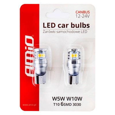 LED pærer CANBUS 3030 6SMD T10 W5W W10W Hvid 12V/24V