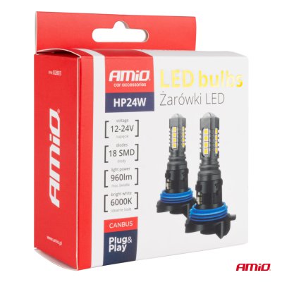 LED CANBUS 3030 18SMD HP24W Hvid 12V/24V