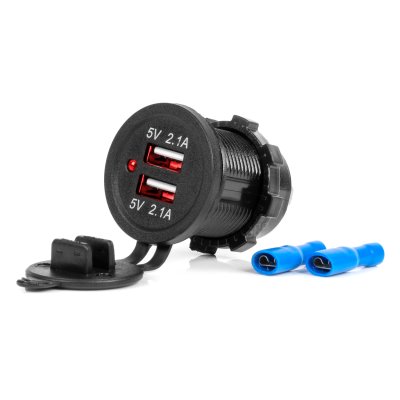 Vandtæt telefonoplader 2xUSB 12/24V MOD-04
