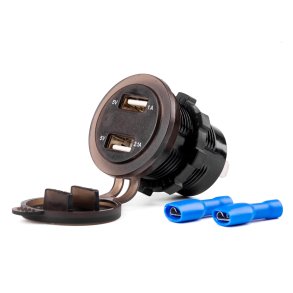 Vandtæt telefonopladere med digital voltmeter 2xUSB 12/24V MOD-06