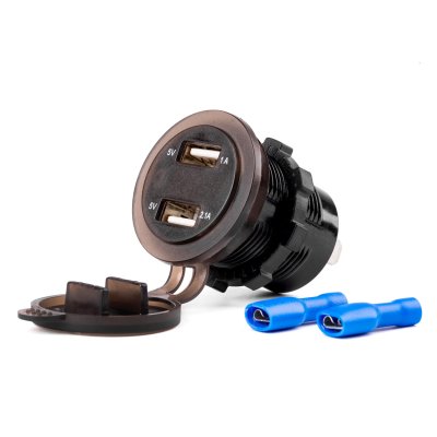 Vandtæt telefonopladere med digital voltmeter 2xUSB 12/24V MOD-06