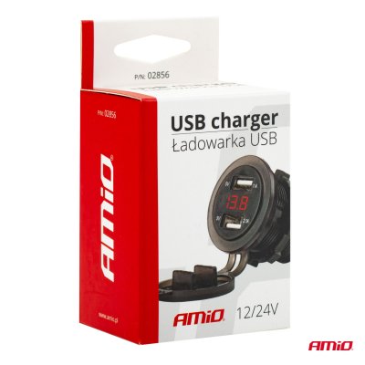 Vandtæt telefonopladere med digital voltmeter 2xUSB 12/24V MOD-06