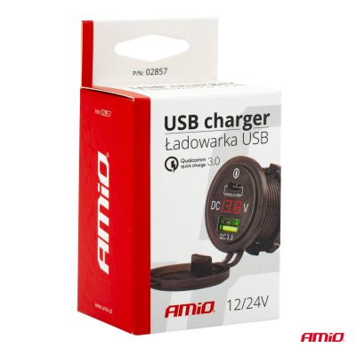 Vandtæt telefonlader med digital voltmeter USB + USB C 12/24V MOD-07