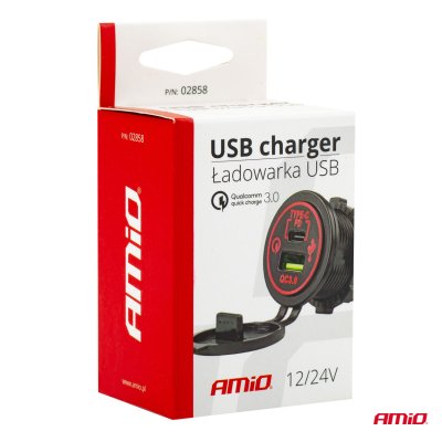 Vandtæt telefonoplader USB+USB-C 12/24V MOD-08