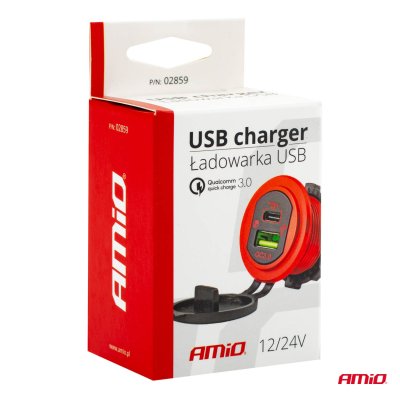Vandtæt telefonlader USB+USB-C 12/24V MOD-09