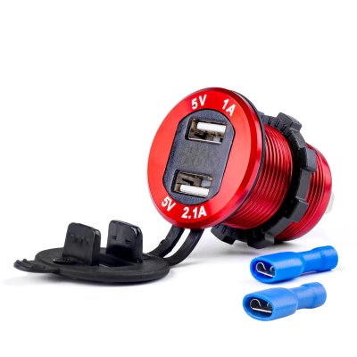 Vandtæt telefonoplader med digital voltmeter 2xUSB 12/24V MOD-11