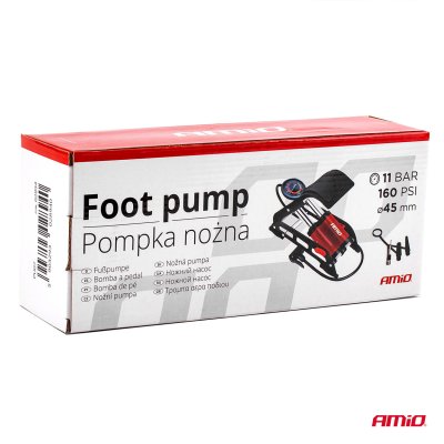 HQ Dobbelt stempel 2xO45mm fodpumpe med trykmåler og adaptere PU07