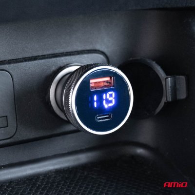 USB-lader med voltmeter 38W PCH PRO-06 USB+USB-C 12/24V