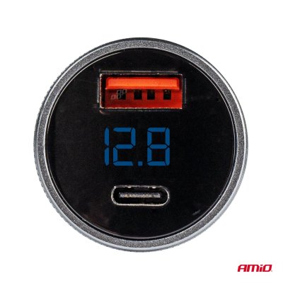 USB-lader med voltmeter 38W PCH PRO-06 USB+USB-C 12/24V