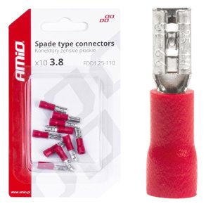 Spade type connectors 3.8mm 0.5-1.5mm2 10A 10 stk