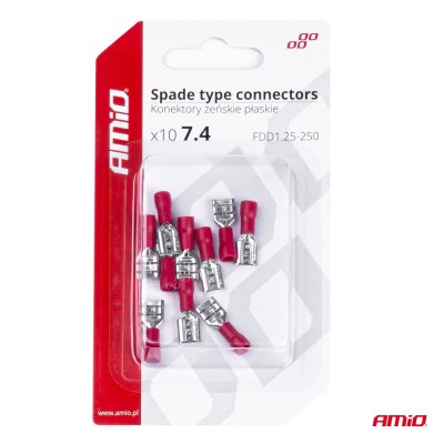 Spade type stikforbindelser 7.4mm 0.5-1.5mm2 10A 10 stk