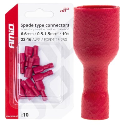 Spade type stikforbindelser  6.6mm 0.5-1.5mm2 10A 10 stk