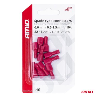 Spade type stikforbindelser  6.6mm 0.5-1.5mm2 10A 10 stk