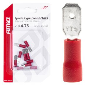 Spade type connectors 4,75mm 0.5-1.5mm2 10A 10 stk