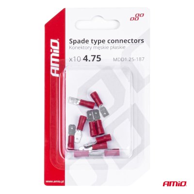 Spade type connectors 4,75mm 0.5-1.5mm2 10A 10 stk