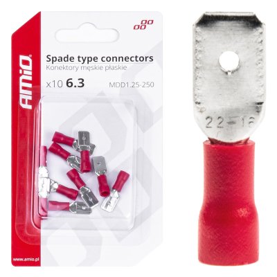 Spade type stikforbindelser 6.3mm 0.5-1.5mm2 10A 10 stk