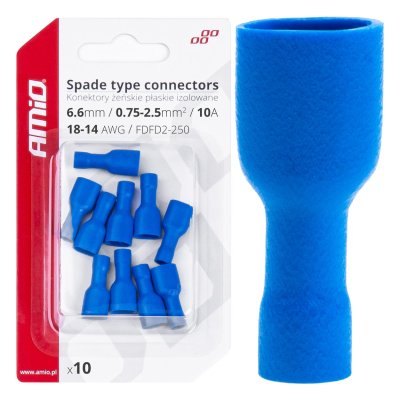 Spade type forbindelser 6,6 mm 0,75-2,5 mm2 15A 10 stk