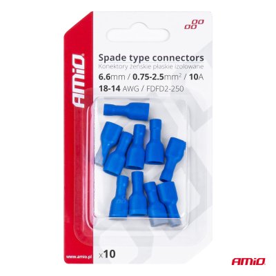 Spade type forbindelser 6,6 mm 0,75-2,5 mm2 15A 10 stk