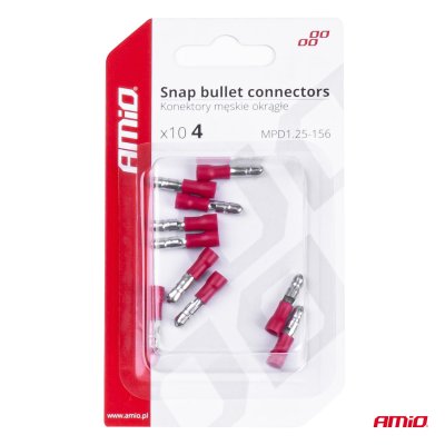 Snap bullet stikforbindere 4mm 0.5-1.5mm2 10A 10 stk