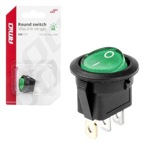 Rund kontakt med grøn lys 12/24V 20A ON/OFF