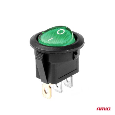 Rund kontakt med grøn lys 12/24V 20A ON/OFF