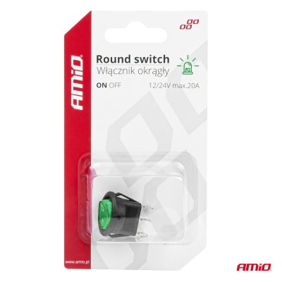 Rund kontakt med grøn lys 12/24V 20A ON/OFF
