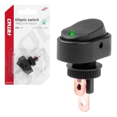 Elliptisk kontakt med grøn lys 12/24V maks 30A ON/OFF