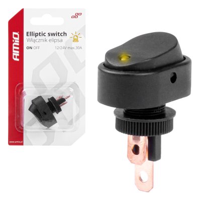 Elliptisk kontakt med gul lys 12/24V max 30A ON/OFF