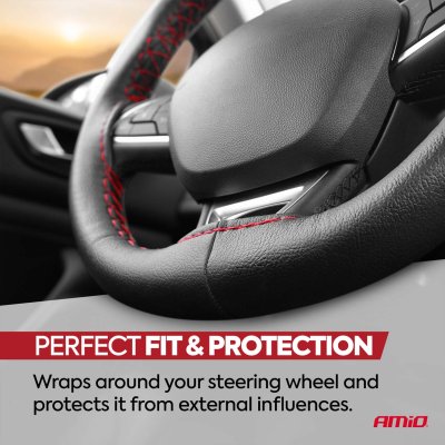 Stiching steering wheel cover black with red thread 38-39 cm